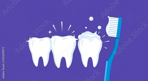 Sparkling clean teeth with toothbrush and toothpaste bubbles