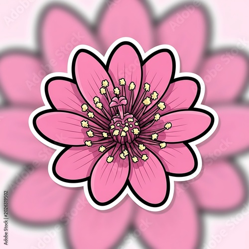 Stylized pink flower illustration with delicate petals and stamen