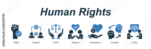 Tableau sur toile Human Rights web banner icon concept for with icon of Rights, Equality, Justice, Respect, Compassion, Empathy, Civility
