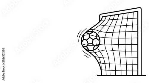 Photos Black and white line art illustration of a soccer ball hitting the net