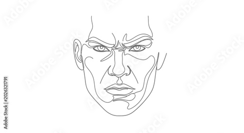 Tableau sur toile Intense Face Line Drawing, Angry Expression, One Line Art, Minimalist Portrait