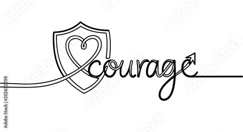 Foto Courage Shield Heart Arrow Symbol - Black and White Line Art