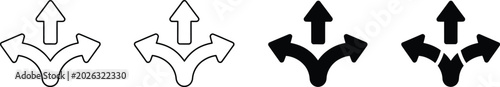 Fotografía Three way branching arrow outline and solid direction