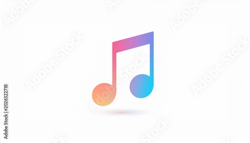 A colorful musical note icon in a gradient of pink, purple, blue, and orange hues on a white background