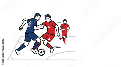 Cuadro en lienzo Cartoon illustration of soccer players competing for the ball.