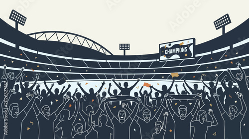 Quadro su tela Cheering crowd of fans at a stadium celebrating a victory.
