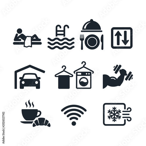 Black icons for hotel services.