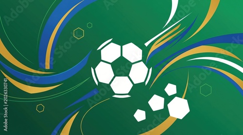 Abstract Soccer Ball Graphic with Dynamic Green and Gold Swooshes for Sports Tournament Promotion and Championship Event Background Design