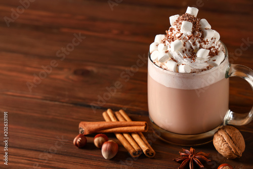 Glass cup of hot cocoa drin...