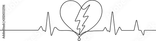Photos Continuous line drawing Broken Heart, Heartbeat Line, Electrocardiogram Vector I