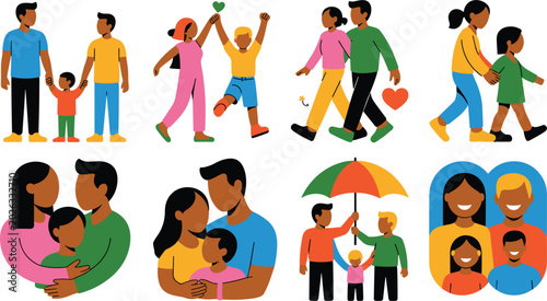 Obraz na plátně Set of Family and People Vector Illustrations Including Parents, Children, Coupl