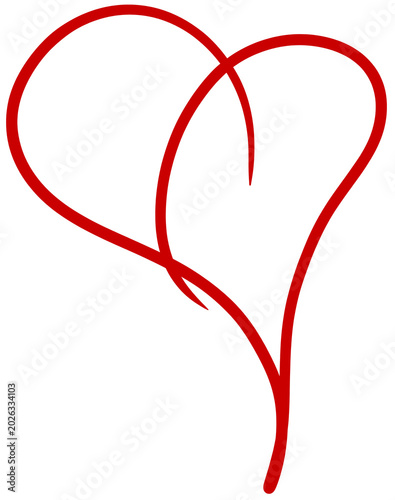 It is a red line drawing of a heart.