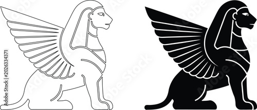 Konstfotografi Ancient sphinx winged lion vector icon isolated on transparent background for heraldry use