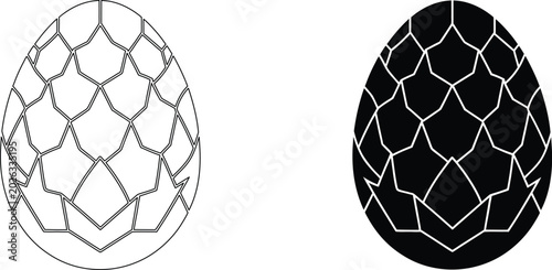 Dragon egg shell textured scale pattern vector illustration set oval fantasy reptile egg.
