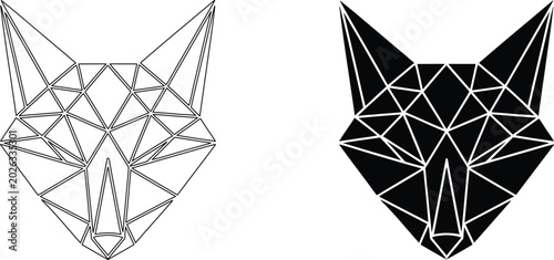 Geometric fox head low poly triangle mask vector illustration set animal silhouette graphic.
