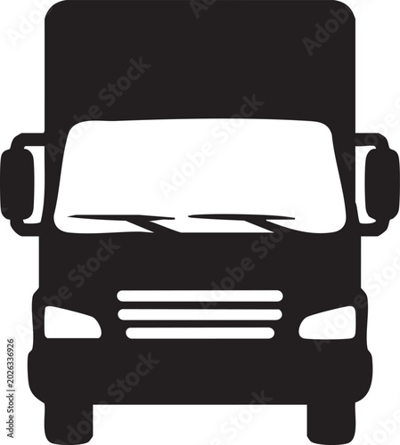 Black truck, vehicle icon, front view, silhouette, transportation symbol