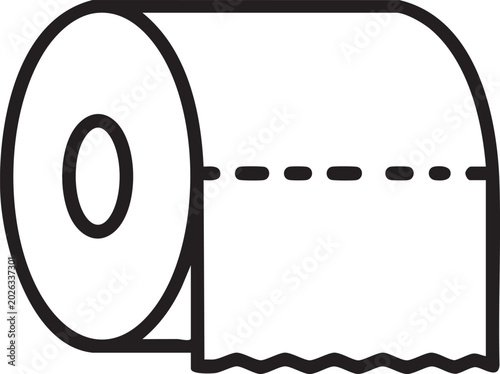 Toilet paper roll, bathroom hygiene icon, black line drawing, toilet paper vector