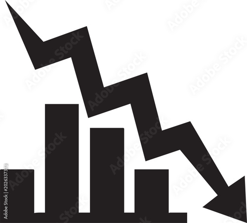 Declining graph, downward trend, business chart, stock market crash, financial loss icon