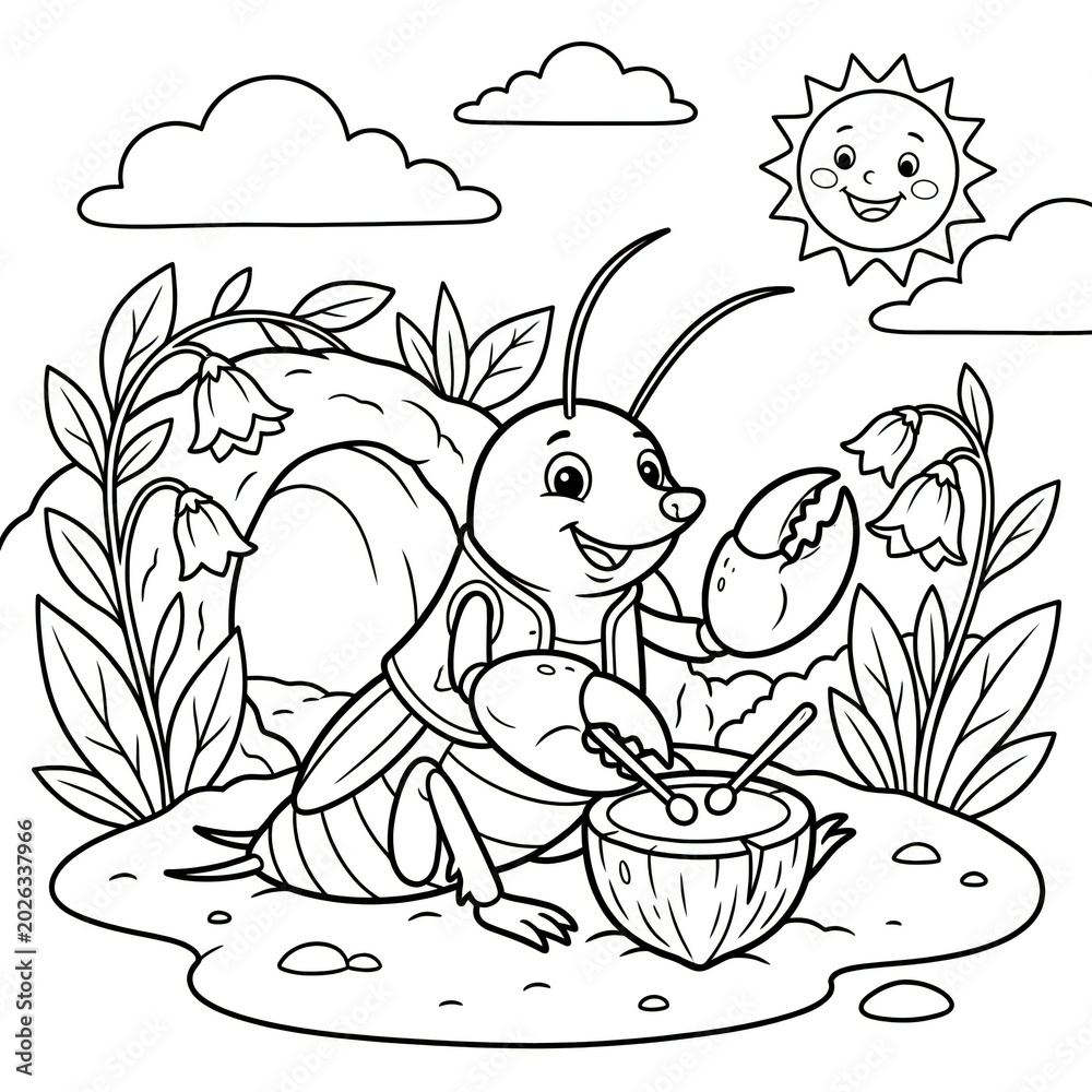 Fototapeta premium Mole cricket playing music coloring page for children