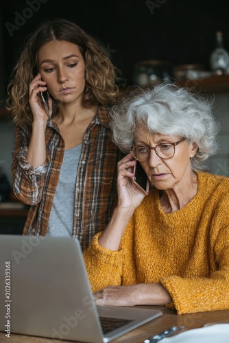 Connected Across Generations: Young Woman and Elderly Woman Engaging with Technology
