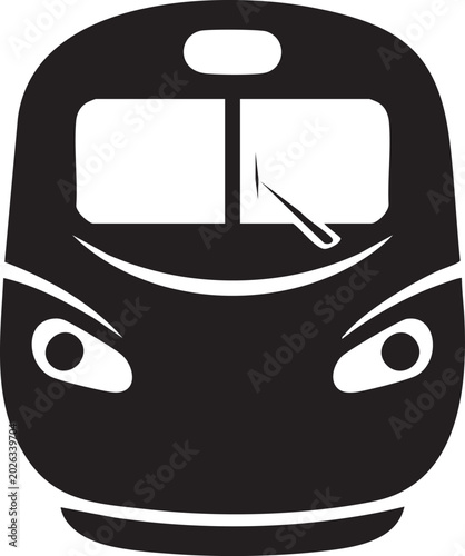 Fotografie Angry train face, aggressive locomotive icon, black and white vector, transporta