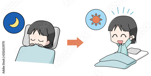 Canvastavla よく寝て寝起きが良い女の子のイラスト
