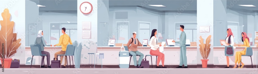 Obraz premium Welcoming Modern Office Environment with Diverse Individuals Engaging in Work