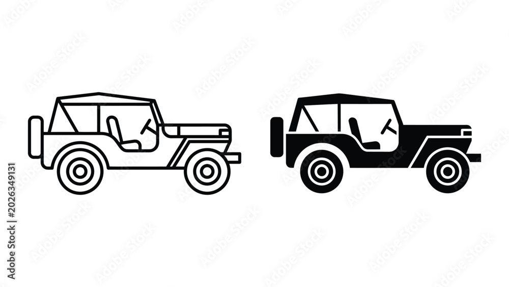 Fototapeta premium Two black and white off-road jeeps side by side