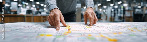 Focused Hands Analyzing a Detailed Map in a Modern Workspace Setup