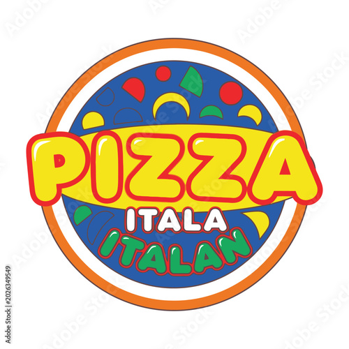 Schilderij op canvas Pizza Itala Italian Logo Design Featuring Yellow Bold Typography on a Blue Circu