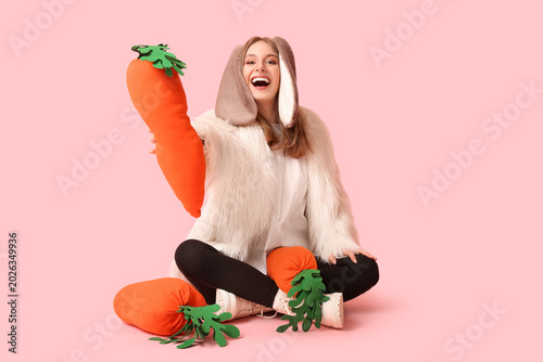 Beautiful woman in bunny ea...