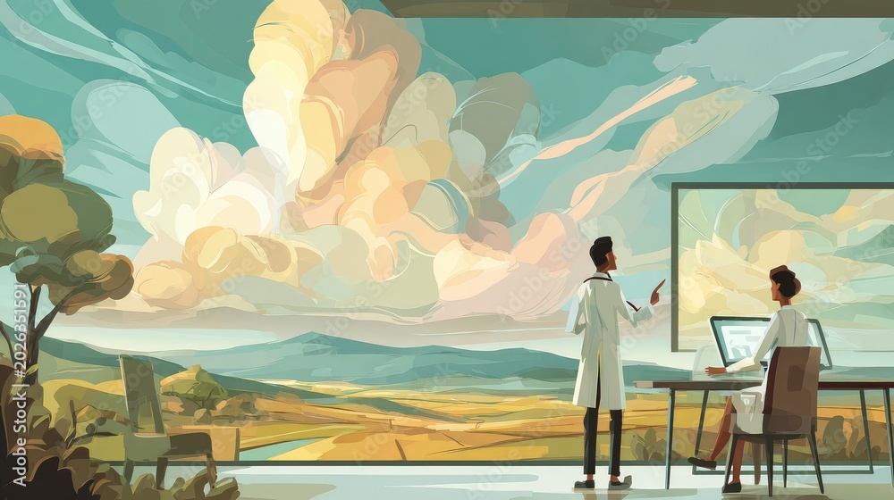Fototapeta premium Inspiring Conversation in a Modern Healthcare Setting with Breathtaking Views