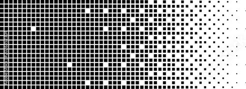 Pixel disintegration background. Halftone fragment. Dispersed dotted pattern. Concept of disintegration. Square pixel mosaic textures with square particles. Vector illustration on white background.