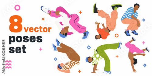 Schilderij op canvas breakdancing poses set colorful vector illustration