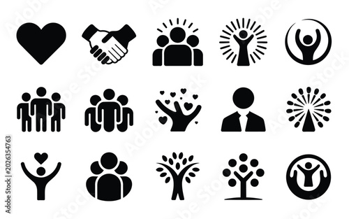 Фотография Set of 15 reconciliation day icons including heart handshake group celebration p