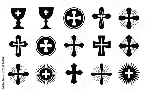 Foto Collection of 15 sacred corpus christi symbols featuring crosses and chalices in