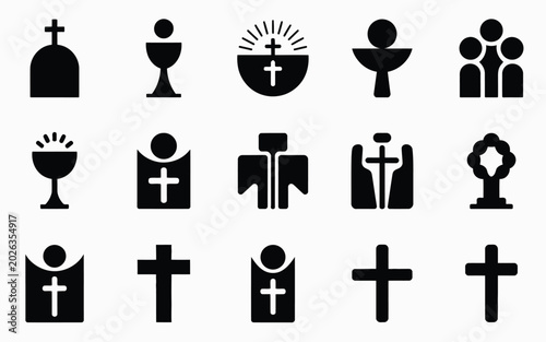 Bild auf Leinwand Minimalist corpus christi icon bundle featuring crosses chalices and religious s