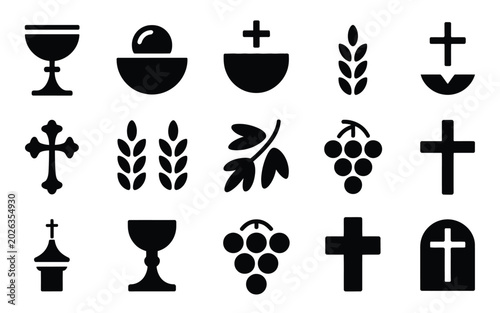 Bild auf Leinwand Set of 15 corpus christi religious icons including chalice ciborium wheat grapes