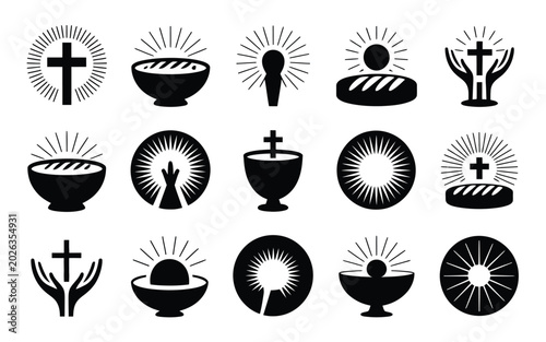 Photos Collection of 15 silhouettes of religious symbols including crosses chalices euc