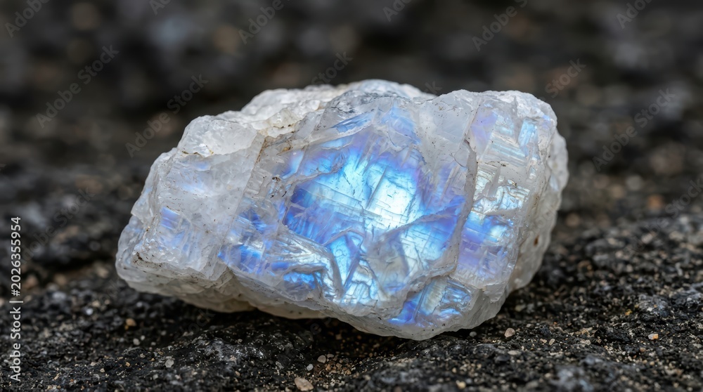 Fototapeta premium Moonstone Raw Specimen Against Dark Gritty Surface
