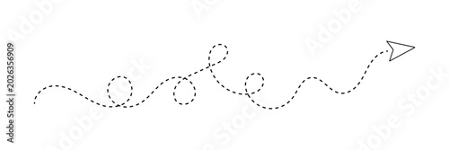 Fotografía A simple black dashed line forming a playful path with loops ending in an arrow