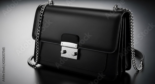 Elegant Black Leather Shoulder Bag Displayed on Dark Studio Surface