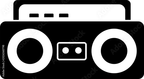 Tableau sur toile Black and white icon of a vintage boombox or portable radio cassette player with speakers and controls