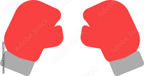 Fotografie Two red boxing gloves with grey cuffs, depicted in a simple, cartoon-like illustration, ready for a fight or training session