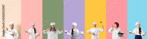 Set of chefs with cooking p...