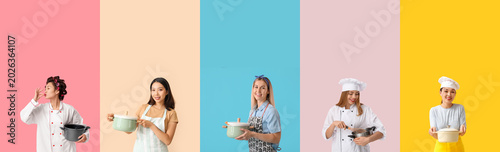 Set of women with cooking p...