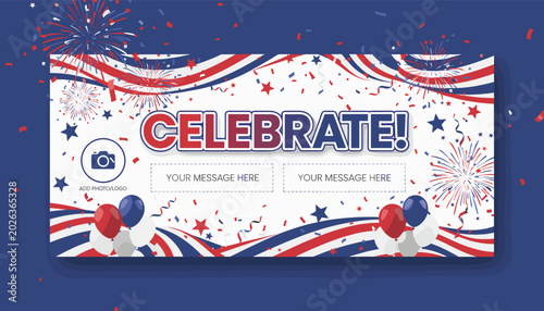 A festive patriotic banner with 