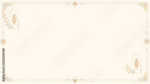 Elegant vintage border with amphora and laurel branch motifs in gold tones