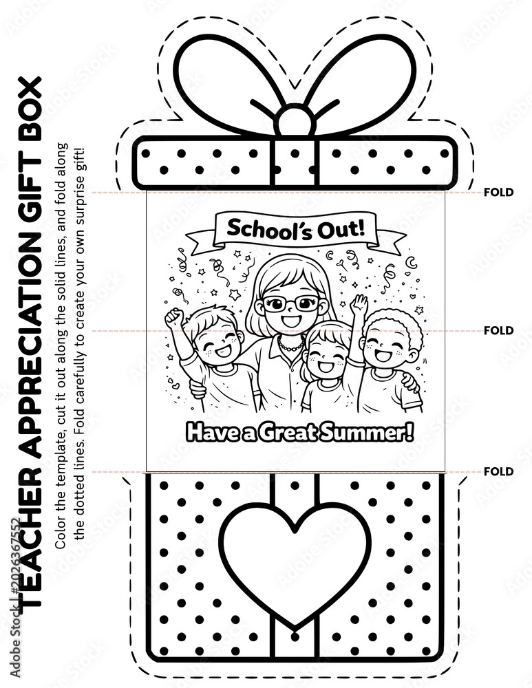 Obraz premium Teacher Appreciation Surprise Box Coloring Crafts for Kids | DIY Thank You Gift Templates | No Prep Printable Classroom Craft Activity for Preschool Kindergarten Elementary