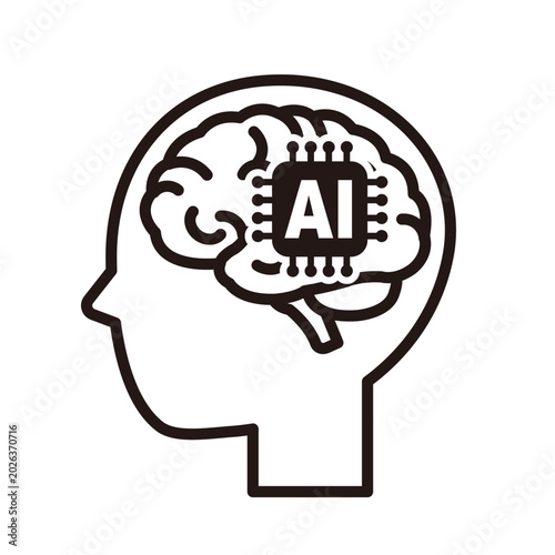 AI思考アイコン｜人工知能・機械学習・生成AI・ニューラルネットワークの線画ベクター